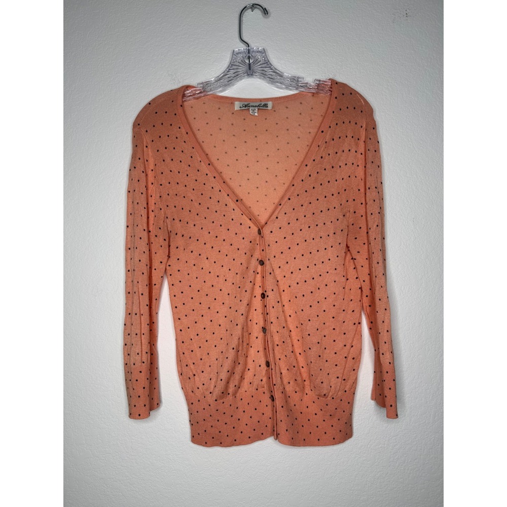 Annabella Pink Polka Dot V-Neck Button Front Cardigan Sweater Twee Y2K Women's M